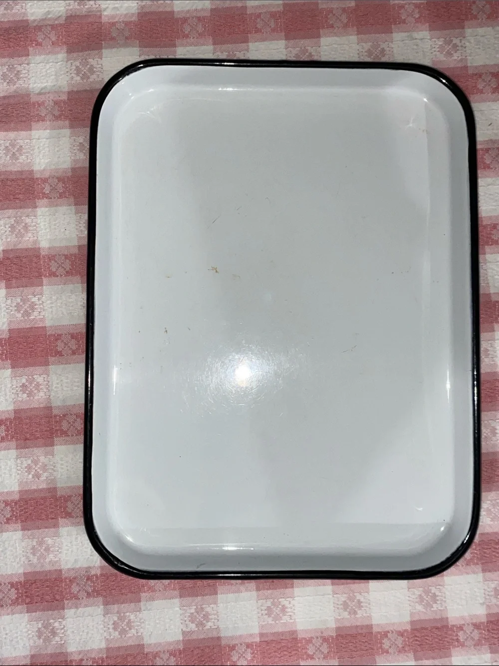 Vintage White and Black Enamelware Metal Tray